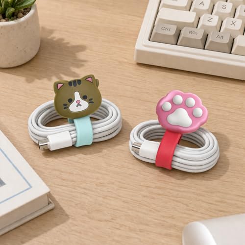 Animal Magnetic Cable Ties - 2 Pack Cute Silicone Cord Organizers for Wire Management, Reusable Twist Ties for Charging Cables, USB Cords, Earphones, Home & Office Desktop Organization
