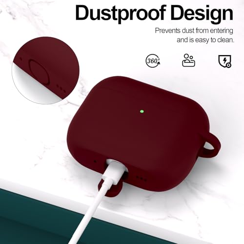 for AirPods Pro 3 Case Cover, Protective Soft Silicone with Keychain Cleaning Pen for Women Men for Apple AirPods Pro 3rd Generation Case(2025), Front LED Visible, Burgundy - color: C-Burgundy