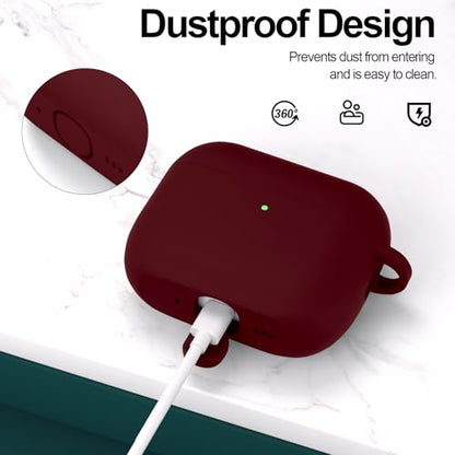 for AirPods Pro 3 Case Cover, Protective Soft Silicone with Keychain Cleaning Pen for Women Men for Apple AirPods Pro 3rd Generation Case(2025), Front LED Visible, Burgundy - color: C-Burgundy