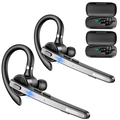 Bluetooth Headset 2 Pack V5.1 72H Talktime Wireless Headset for Cellphone | 500mah Charging Case,Mute Function,Dual Mic Noise Cancelling Hands-Free Bluetooth Earpiece for Office Driver (2)