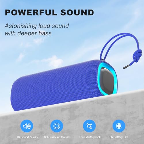 PEICHENG Bluetooth Speaker, Portable Wireless Clear Loud Stereo Sound IPX5 Waterproof with RGB Lights BT5.3 Long Playtime TWS Pairing,for Home Party Outdoor Beach,Great Gift Choice (Blue) - color: Blue