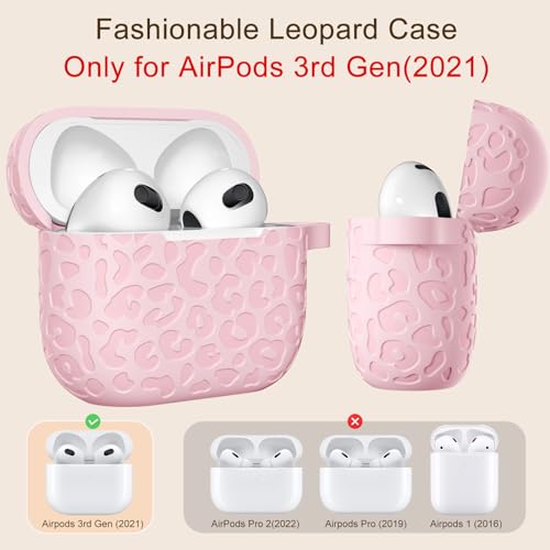 Compatible with AirPod Case 3rd Generation, Leopard Engraved Soft Silicone Skin Cover Full Protective Case,Compatible with Apple AirPod 3rd Generation Case,Front LED Visible - color: Lightpink, size: AirPods 3rd Case