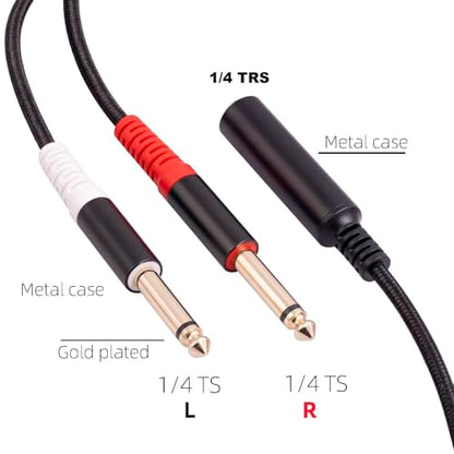 1/4 TRS Breakout Cable 1 FT, Splitter Y Adapter, 6.35mm TRS Female to Dual 6.35mm TS Mono Male Jack Cable for Guitar or Mixer with Jack Output - size: 1 FT 1 Pack, style: 1/4 TRS Breakout Cable