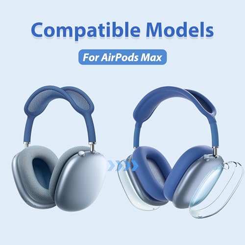 Aiivioll 3 in 1 Silicone Case Cover for AirPods Max Headphones, Clear Soft TPU Ear Cups Cover/Ear Pad Case Cover/Headband Cover for AirPods Max (2024/2020), Ear Cushions Cover for AirPods Max(Blue) - color: Dark Blue