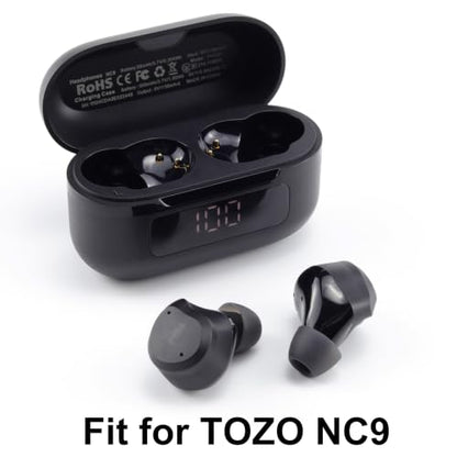 15 Pairs Replacement Ear Tips Compatible with TOZO NC9 Earbuds | Soft Silicone Eartips with Portable Storage Box (Black, S/M/L)