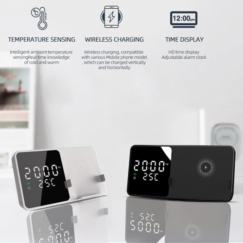 IHAO Multifunctional Alarm Clock with Wireless Charging for Phone 15W Fast Charger Large LED Display Temperature Phone Bracket for Bedside & Desk-W5 White - color: Wireless Charger Alarm Clock W5 White