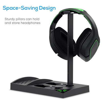 Cooling Fan with Charging Stand for Xbox Series S Console and Controller | Dual Charger Dock Accessories with 2 x 1400mAh Rechargeable Battery and Cover, Headphone Mount for Xbox Series S, Black - color: Black