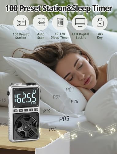 AM FM Shortwave Radio with NOAA Weather Alert,1250mAh Rechargeable | Bluetooth Portable Pocket Radio with Best Reception 5W Big Speaker Earphone,Support SD Card and USB Player Silver - color: Silver