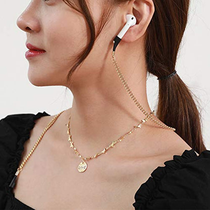 2 Pack Wireless Earphone Holder Chain Strap Ear Hook Anti-Lost Wire Cable Connector Sports Neckband Compatible - color: Love