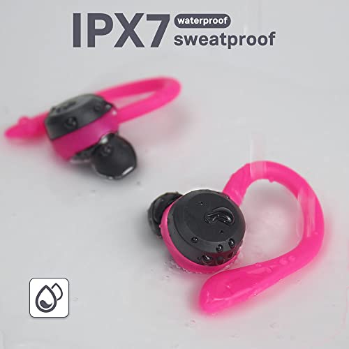 APEKX Wireless Earbuds, IPX7 Waterproof Bluetooth Headphone w/Mic Deep Bass | Secure Sport Ear Buds with Ear Hooks & Charging Case, 40H Playtime Stereo Sound for Workout & Running, Red - color: Red