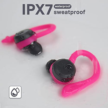 APEKX Wireless Earbuds, IPX7 Waterproof Bluetooth Headphone w/Mic Deep Bass | Secure Sport Ear Buds with Ear Hooks & Charging Case, 40H Playtime Stereo Sound for Workout & Running, Red - color: Red
