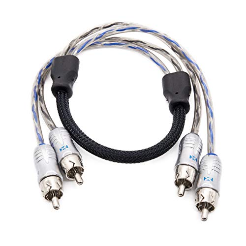 NVX® XIX205 1.64 ft (0.5 meter) Oxygen Free Copper 2-Channel Double Twisted Pair X-Series Car Audio RCA Audio Interconnect Cable with Shielded Noise Reduction and Split-tip Silver-Plated Machined ends | Oxygen Free Copper Double Twisted Pair X-Series with
