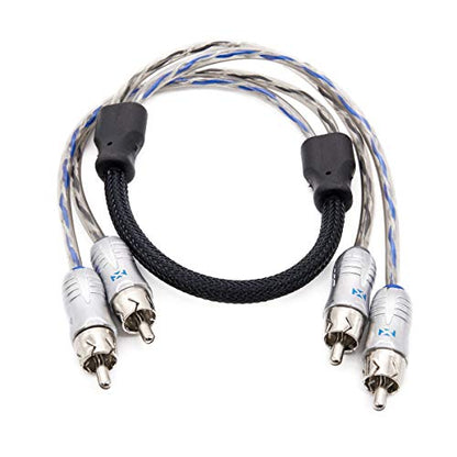 NVX® XIX205 1.64 ft (0.5 meter) Oxygen Free Copper 2-Channel Double Twisted Pair X-Series Car Audio RCA Audio Interconnect Cable with Shielded Noise Reduction and Split-tip Silver-Plated Machined ends | Oxygen Free Copper Double Twisted Pair X-Series with