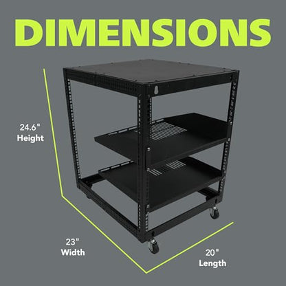 Pearington 12U Open Frame Server Rack, 23''-40'' Adjustable Depth, Free Standing or Wall Mount, 4 Post AV Rack with Casters, Holds Networking IT Equipment AV Gear Router Modem - size: 12U Open Frame