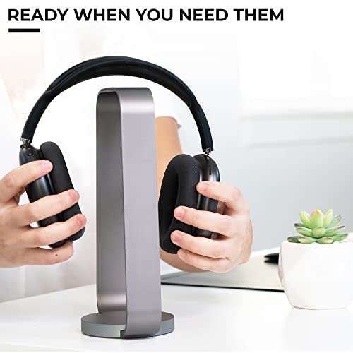 HumanCentric Aluminum Headphone Stand, Space Gray | Weighted Desk Headset Holder with Silicone Pad, Compatible with Most Headphone Sizes & Brands