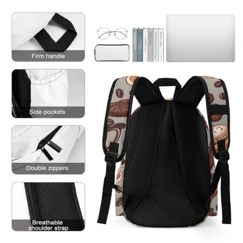 Travel Backpack for Women Men Carry On Backpack Coffee Collection Laptop Bag Lightweight Casual Daypack - color: Coffee and Sweets Sugar Chocolate