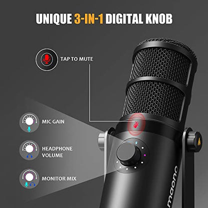 MAONO PD400X Dynamic Microphone, USB/XLR Podcast PC Mic with Software | EQ,Tap-to-Mute, Headphone Jack, Gain Knob & Volume Control, Studio Mic for Broadcast, Recording, Streaming & Gaming