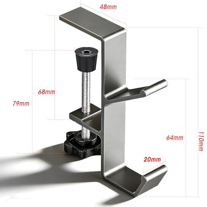 Headphone Holder for Desk, Double Hook Desk Hook, Bag Holder with Clamp for Table Desk Under Counter, Grey - color: Gray