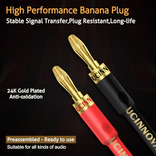 UCINNOVATE 2 Pack HiFi OFC Speaker Cable with Banana Plug to Jumper Spade, 3m / 9.8FT 14AWG Speaker Wire with Banana Plug to U Fork Plug Cord Jumper Bridge Cable for Speaker Amplifier (2 x 9.8FT) - size: 2 x 3m OFC Speaker Cable