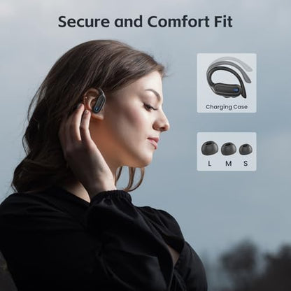 TRAUSI Wireless Bluetooth 5.4 Headphones, Fast Charging Stereo Earphones with Noise Cancelling Mic, IPX7 Waterproof and Comfort Fit Ear Buds for Fitness, Workouts