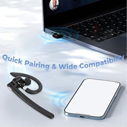Yunseity Bluetooth Earpiece, V6.1 Wireless Single Ear Headset with Microphone, 500Mah Charging Case, Noise Canceling Handsfree Headset with Mute Buttons, 50 Hours Talk Time