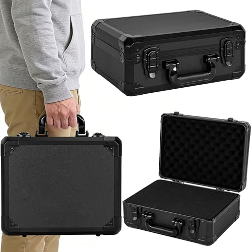 14 Inch Carrying Case with Customizable Pre-Diced Foam | Aluminum Case, Aluminum Alloy Sturdy Build, Storage Case for Microphone, Equipment, Camera, Tools, Recorder, etc - size: 14.1x10x5.9 Inch