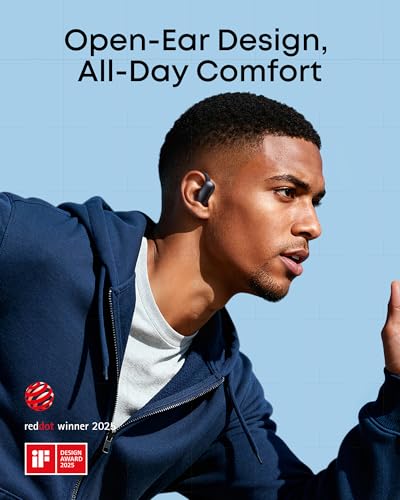 Soundcore AeroFit 2 by Anker Open Ear Earbuds, Open Ear Headphones, Earbuds | Real-Time Translation, 4 Adjustable Positions, 42H Playtime, Rich Bass, Hi-Res, IP55, AI Clear Calls, Wireless Charging - color: Black, style: Standard