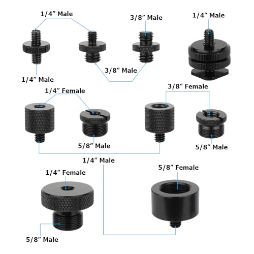 CAMVATE 19PCS Camera Screws Mount Set 1/4,3/8,5/8 Converter Screws Adapter | for Tripod/Monopod/Microphone/Flash Light/Quick Release Plate