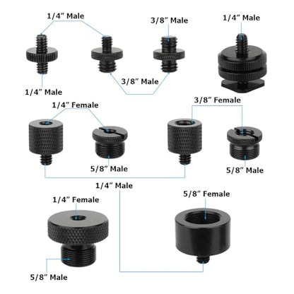 CAMVATE 19PCS Camera Screws Mount Set 1/4,3/8,5/8 Converter Screws Adapter | for Tripod/Monopod/Microphone/Flash Light/Quick Release Plate