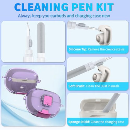 for Bose Ultra Open Earbuds Case with Secure Lock & Phone Stand, Soft TPU Shockproof Protective Clear Case for Bose Open Ear Earbuds Accessories with Cleaning Pen & Keychain (Clear Purple) - color: Clear Light Purple