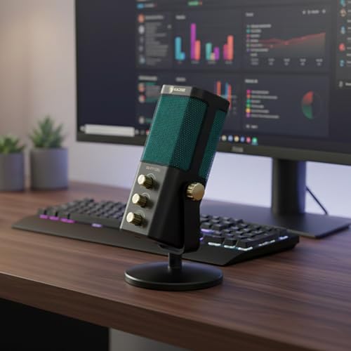 Sades Night Owl USB Gaming Microphone – Cardioid Condenser Mic with RGB Lighting, Gain Control, Plug and Play for PC, Streaming & Podcasting (Black) - color: Black