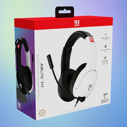 Turtle Beach Airlite Fit Wired Gaming Headset for Nintendo Switch 2, Lite | Also works with Nintendo Switch OLED, Flip-to-Mute Mic, Comfortable Ear Cushions, 40mm Speakers, Lightweight, Black & White - color: Black and White
