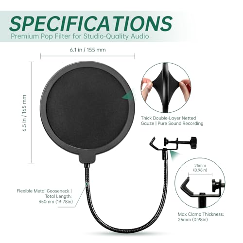 Foam & Dual-Layer Mesh Pop Filters Combo for Audio-Technica AT-2020 AT-2035 AT-2040 AT-2050 ATR2500 ATR2500X AT-4040 Microphones