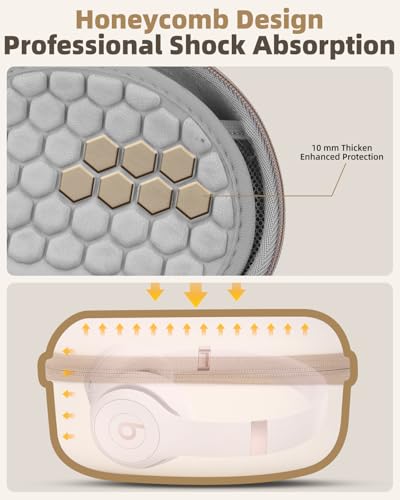 Hard Case for Beats Solo 4/Solo 3/Studio Pro/Studio3 On-Ear Headphones | Universal Portable Travel Organizer Bag, with Honeycomb Lid Protection - color: Beige