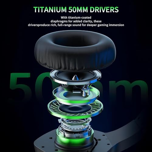 BINNUNE 2.4GHz Wireless Gaming Headset, Bluetooth 5.3 Gaming Headphones with Noise Canceling Mic, 120H Ultra-Long Battery, 50mm Drivers, Multi-Platform for PC / PS5 /PS4/ Switch/Mobile, Green - color: Green