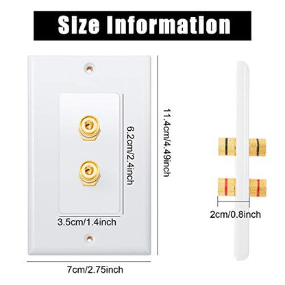 Weewooday 4 Pcs Speaker Wall Plate Gold Plated 2 Connector Banana Plug Wall Plate for in-Wall Speaker Wire, Surround Sound & Audio Systems