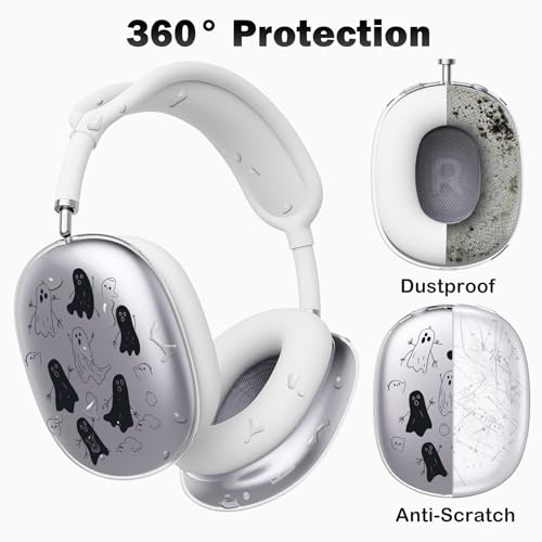 for AirPods Max Headphones Halloween Ear Covers for AirPods Max 2 | Cute Ghost Clear Ear Cups Cover | White Silicone Ear Pad Case Headband Cover for Apple AirPods Max 2/1 (2026/2024/2020) - color: Ghost F/White