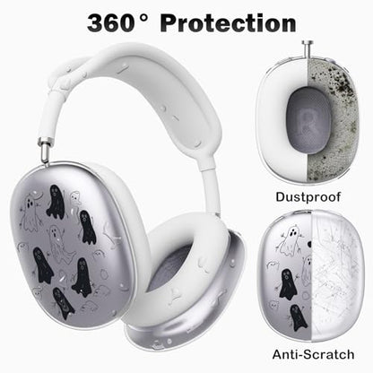 for AirPods Max Headphones Halloween Ear Covers for AirPods Max 2 | Cute Ghost Clear Ear Cups Cover | White Silicone Ear Pad Case Headband Cover for Apple AirPods Max 2/1 (2026/2024/2020) - color: Ghost F/White
