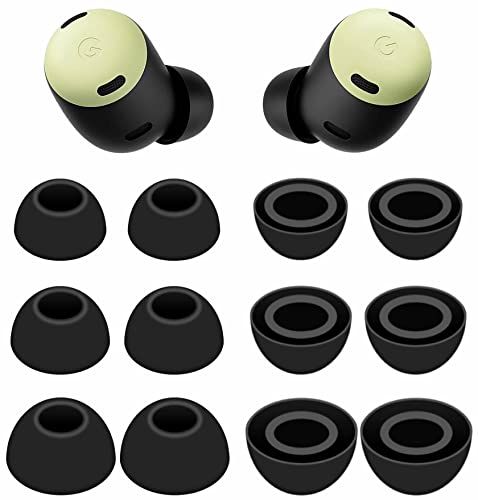 6 Pairs Eartips Compatible with Pixel Buds Pro Ear Tips Buds, Replacement Silicone Rubber Earbuds Gel Earplug Wing Fit in Case Accessories Compatible with Google Pixel Buds Pro - S/M/L Black - color: black