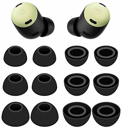 6 Pairs Eartips Compatible with Pixel Buds Pro Ear Tips Buds, Replacement Silicone Rubber Earbuds Gel Earplug Wing Fit in Case Accessories Compatible with Google Pixel Buds Pro - S/M/L Black - color: black