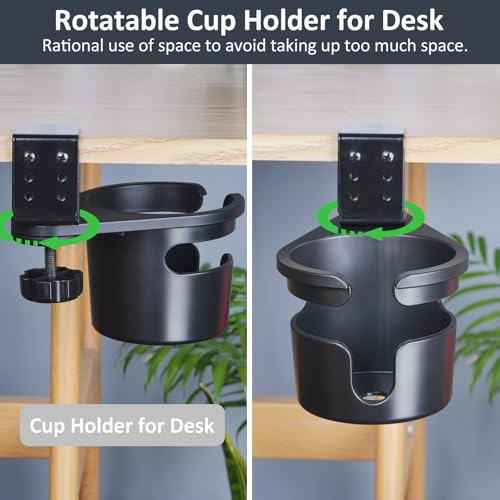 Desk Cup Holder Clamp, Anti-Spill Clip On Table Cup Holder Rotatable | Water Bottle Stand Drink Coffee Mug Storage, Office Accessories for Home and School (Black) - color: Black