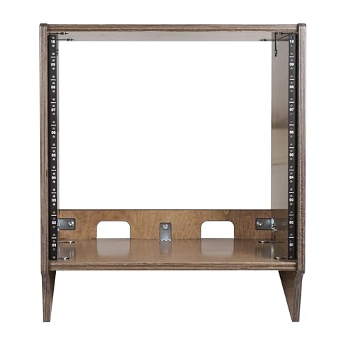 Sound Town DIY 10U Angled Desktop Turret Studio Rack with Solid Baltic Birch Plywood, Weathered Brown, Assembly Required (SDRK-10SLB) - size: 10U, Weathered Brown