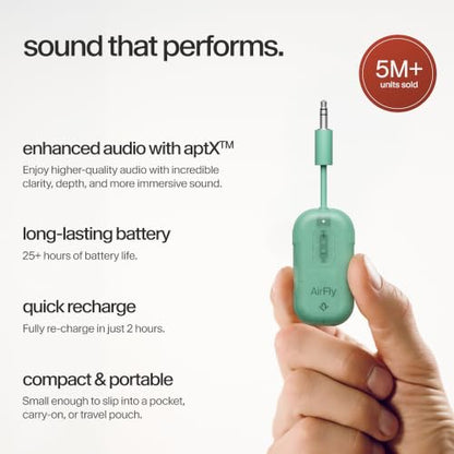 Twelve South AirFly Pro 2, Bluetooth Adapter, Pair 2 AirPods, Mint Ice | Pair 2 AirPods or Wireless Headphones – 3.5mm AUX Bluetooth Transmitter and Receiver for Cars, Boats, Treadmills, TVs & More - color: Mint Ice, style: AirFly Pro 2