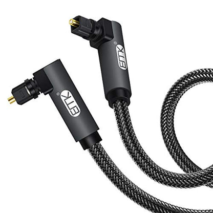 EMK 【Upgraded Double 90 Degree Optical Audio Cable Free-Rotating Toslink Plug Nylon Braided S/PDIF Digital Right Angle Optical Male to Male Cable for Home Theater,Sound Bar,TV(6.6ft/2m) - color: Double 90 Degree Design, size: 6.6ft/2m