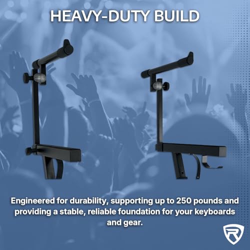 Rockville Z45W Dual Tier Keyboard Stand, Adjustable Height 26"-38", Width 23.4"-34", 250 lb Capacity, Lockable Wheels, Ideal for Digital Piano, Synths, and DJ Gear, Includes Travel Bag