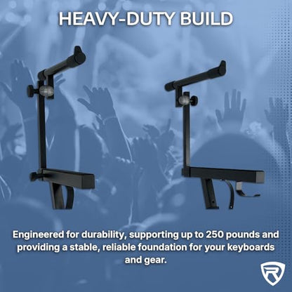 Rockville Z45W Dual Tier Keyboard Stand, Adjustable Height 26"-38", Width 23.4"-34", 250 lb Capacity, Lockable Wheels, Ideal for Digital Piano, Synths, and DJ Gear, Includes Travel Bag