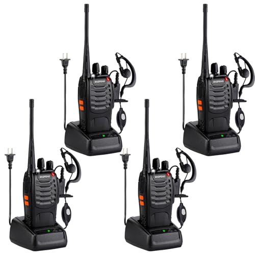 Baofeng Walkie Talkies 888S Rechargeable Long Range with Earpieces for Adults, 16 Channel Professional Radio Handheld Two Way Radios Li-ion Battery and Charger Included (4pack with 4 earpiece) - color: 4pack with 4 earpiece