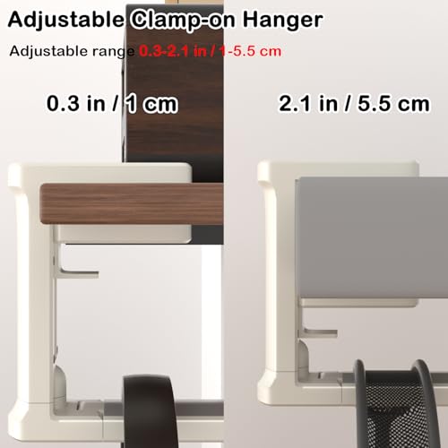 Headphone Holder Adjustable Clamp-on Headphone Hook | Under Desk Gaming Headset Holder Mount Hook with Rotating Clamp (White) - color: White