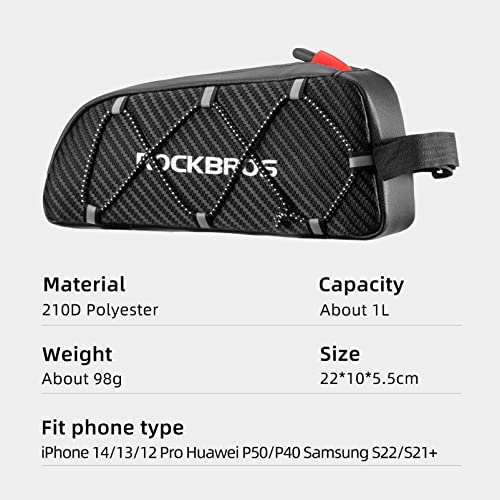 ROCKBROS Top Tube Bike Bag Narrow Slim Design Lightweight Portable | Adjustable Straps,2 Inner Net Pockets,Elastic Rope,Reflective, Compatible with iPhone 14/13/12 Pro Galaxy S22/S21,Road MTB - color: STYLE 1