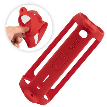 Geekria Silicone Speaker Case Cover Compatible with JBL Flip 5, Protective Soft Skin, Replacement Portable Speakers Travel Carrying Sleeve with Keychain Hook and Shoulder Strap (Red)